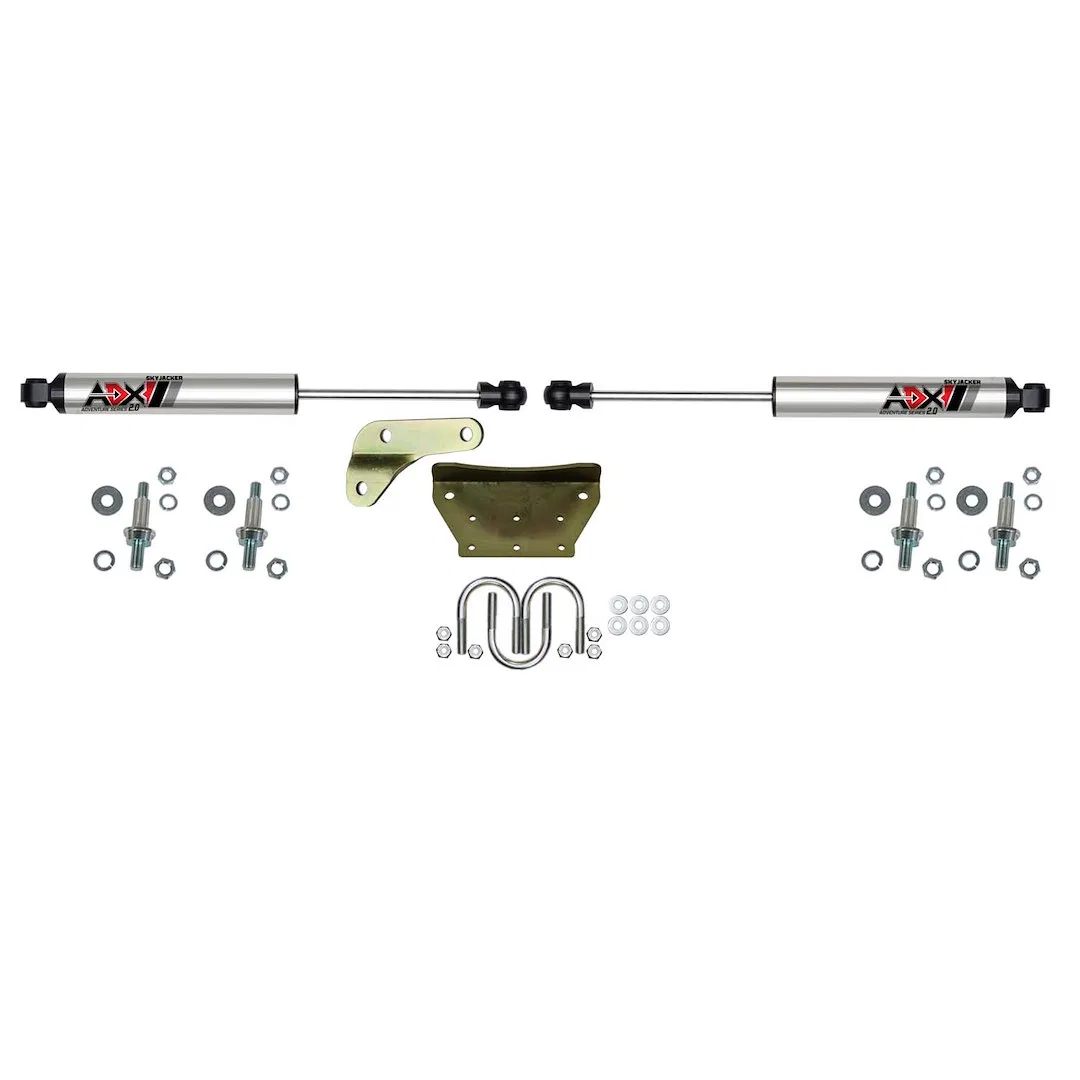 2299 – SKYJACKER Steering Stabilizer, Dual Silver Stabilizers With Mounting Brackets/ Installation Hardware Set Of 2